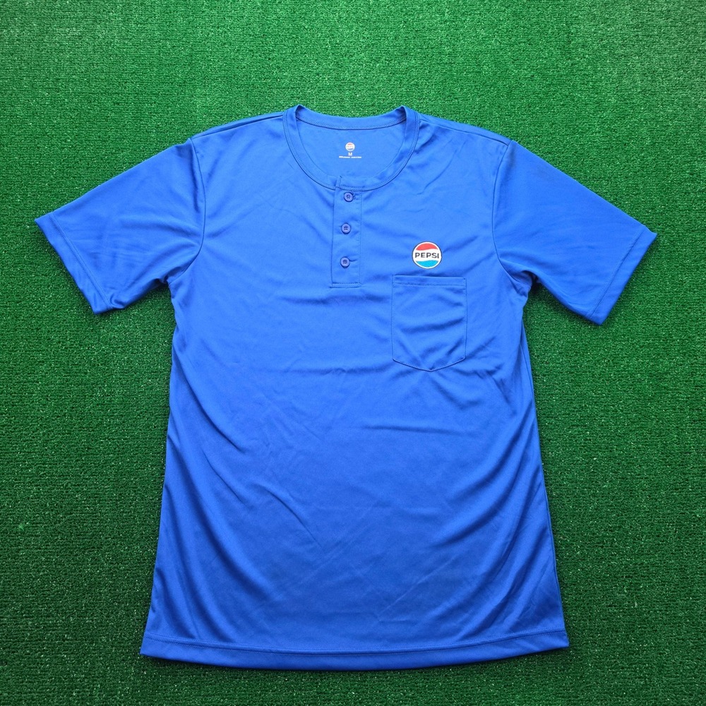 Pepsi Employee Henley Shirt Mens Medium Blue Short Sleeve Uniform Work Wear